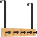 Wooden Over The Door Hooks 5 Hooks Door Hanger, Sturdy Heavy Duty Coat Rack for Bag, Coat, Towel, Hat, Robes, Scarves, Bedroom, Closet, Bathroom