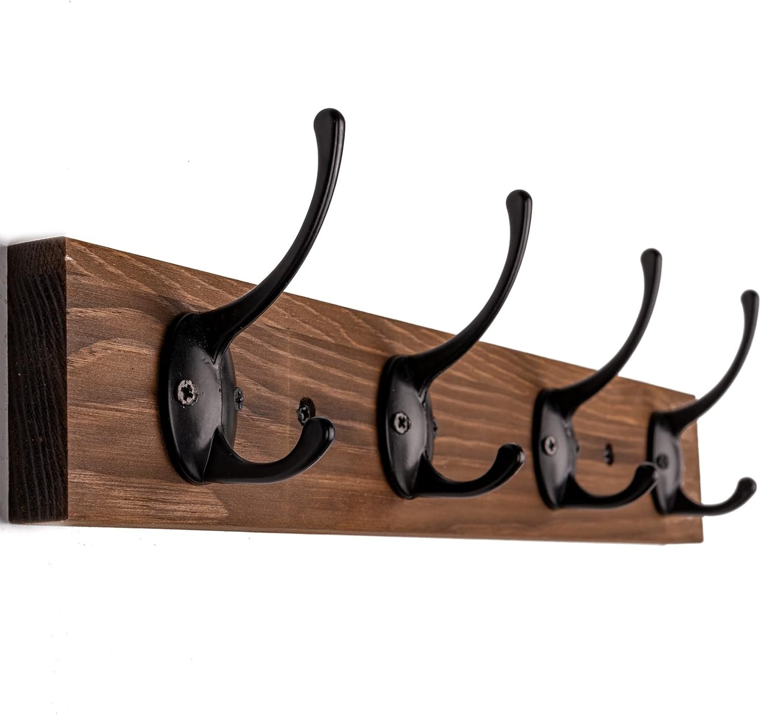 610FeaYQynL._AC_SL1500_.jpg Coat Hooks Wall Mounted, Wooden Hat Rack with 4 Hooks for Entryway, Bathroom,Bedroom(Brown) - Image 1
