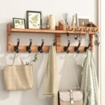 29" Coat Rack Wall Mount with Shelf, 4 in 1 Wall Mounted Coat and Key Hanger with 11 Hooks, Entryway Key Holder with Mail Holder for Living Room, Bedroom