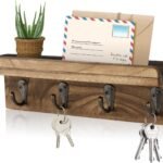 Rustic Key Holder for Wall, Farmhouse Wall Shelf with 4 Hooks, Wall Mounted Key Racks, Wooden Mail Organizer with Hooks for Entryway (Brown)