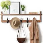 29'' Coat Rack Wall Mount with Shelf, Wood Wall Hooks with Storage, Entryway Shelf with 5 Hangers for Bathroom, Living Room, Bedroom, Rustic Brown