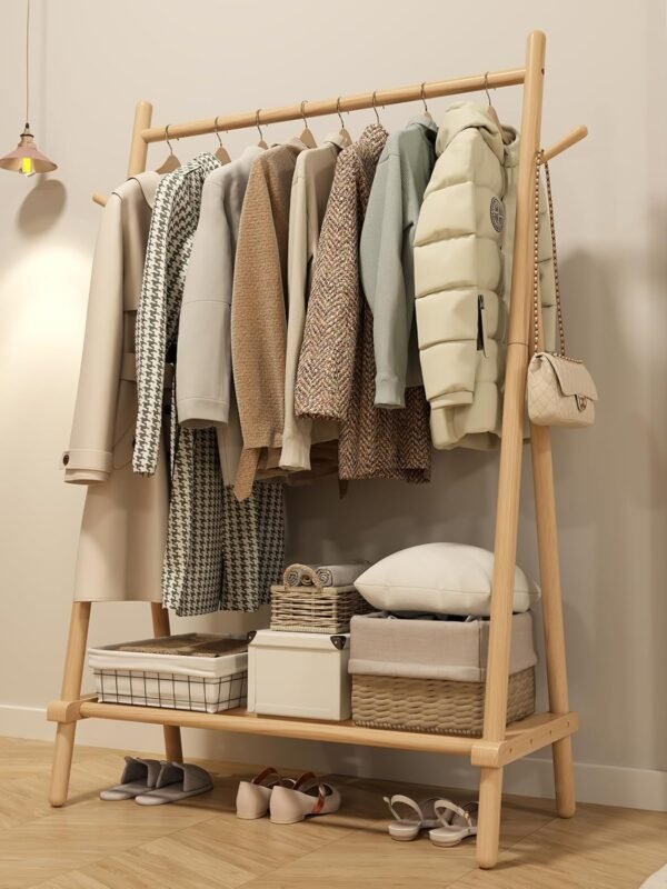 Solid Wood Clothes Rack, Clothing Rack for Hanging Clothes, Hanging Racks for Clothes with Shelves Load 350 Lbs Garment Rack (Natural)