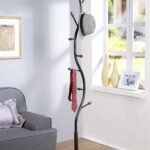 Metal Black and Walnut Standing Coat Rack